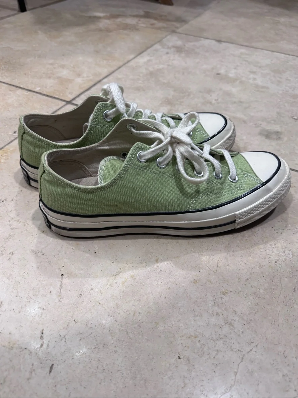 Converse Low Top Canvas Sneakers - Light Green with White Accents - Picture 5 of 6